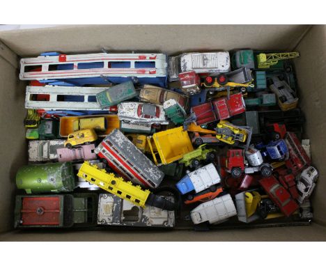 Collection of vintage play worn diecast model vehicles to include Corgi, Dinky & Matchbox, heavy play wear