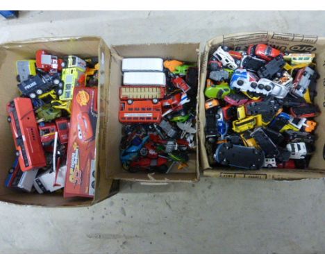 Quantity of mixed diecast and plastic model vehicles to include cars, commercial and planes. contained in three boxes