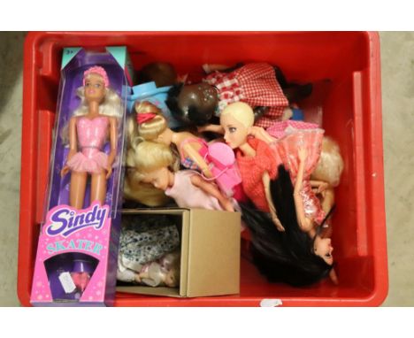 Box of mixed Vintage & other Dolls to include; Roddy, Blue Box and a boxed Sindy Skater plus some jointed ceramic miniature d