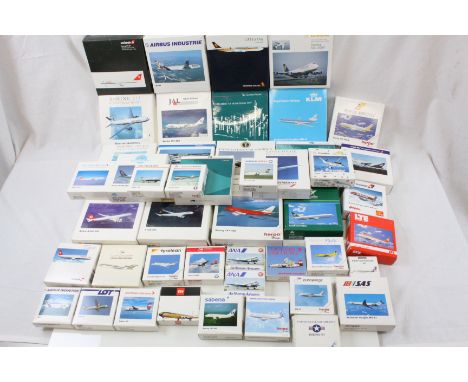 Collection of over 40 boxed diecast airline model planes to include many Herpa featuring various airlines