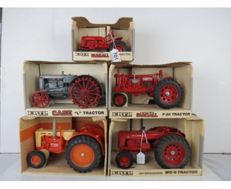 Five boxed ERTL model tractors to include 689 Farmall Cub Tractor, 450 Case L Tractor, 289 Case 600 Tractor, 633 McCormick WD