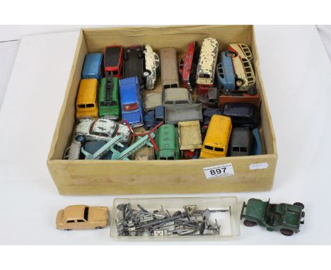Collection of 28 vintage play worn diecast model vehicles to include Dinky & Tootsie, featuring road vehicles, planes and com