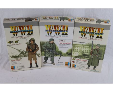 Three WW2 Dragon 1/6th scale action figures to include Red Army Rifles NCO Yuri, DAK Artillery Rangefinder Ulrich Schafer & G