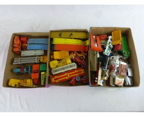 Three Trays of Loose Playworn Diecast Vehicles, mainly Matchbox including Ready Mix Concrete Truck, Aveling-Barford Tractor S