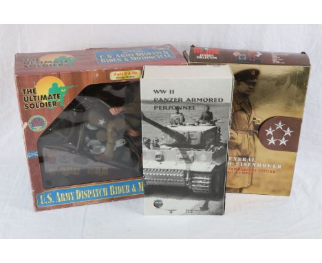 Three 1/6th scale action figures to include WW2 German Panzer Armored Personnel by In The Past Toys, GI Joe Classic Collectio