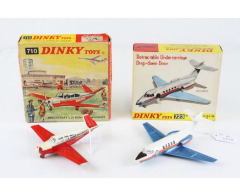 Two boxed Dinky model planes to include 710 Beechcraft S 35 Bonanza Aircraft and 723 Hawker Siddeley HS 125 Executive Jet, bo