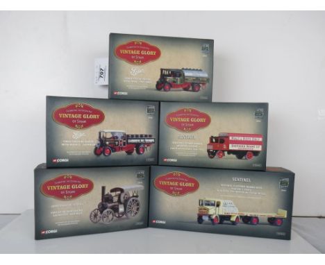 Five boxed ltd edn Corgi Vintage Glory of Steam models to include 80002 Sentinel Platform Wagon with Trailer & Sacks Paul Bro