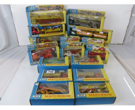 18 boxed Matchbox King Size diecast commercial vehicles to include K-1 x 2 Foden Tipper Truck, Hydraulic Excavator, K-2 x 2 S