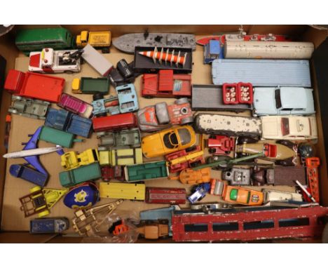 Collection of vintage play worn diecast model vehicles to include Dinky, Corgi, Matchbox etc featuring commercials and road (