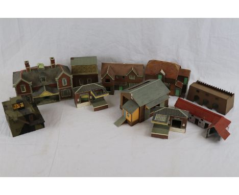 Group of model railway card trackside buildings 