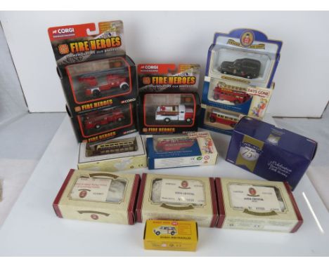 13 Boxed diecast model vehicles to include Atlas Editions Dinky 197 Morris Mini Traveller with club badge, 3 x Corgi Fire Her