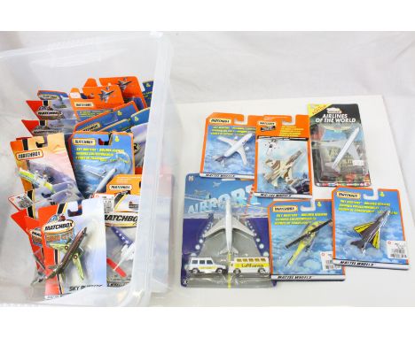 28 Carded Matchbox diecast model planes to include Mattel Wheels Sky Busters and Hero City and 1 x Airport Lufthansa, a few b