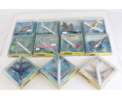 11 Cased Corgi Aircraft diecast models to include 1307 SAAB 35X Draken, 1316 McDonnell Douglas F-4E Phantom II, 1315 Boeing 7