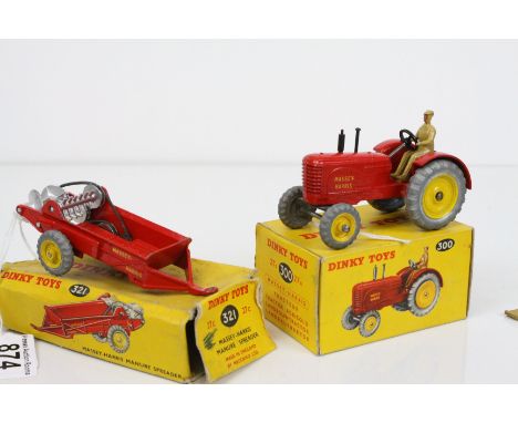 Boxed Dinky 300 Massey Harris Tractor in vg condition with driver, inner packaging, box gd and a boxed Dinky 321 Massey Harri