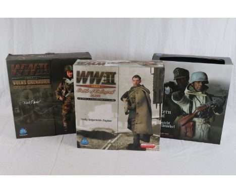 Three WW2 Dragon 1/6th scale action figures to include Eastern Front 1943 Wehrmacht Oberfeldwebel Steiner, German Volks Grena