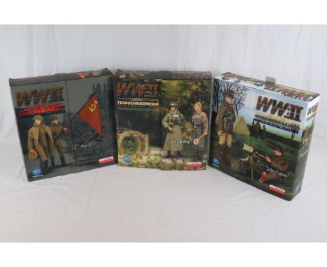 Three WW2 Dragon 1/6th scale action figures to include Feldgendarmerie German Military Police Jakob Blau,  USSR The Red Army 