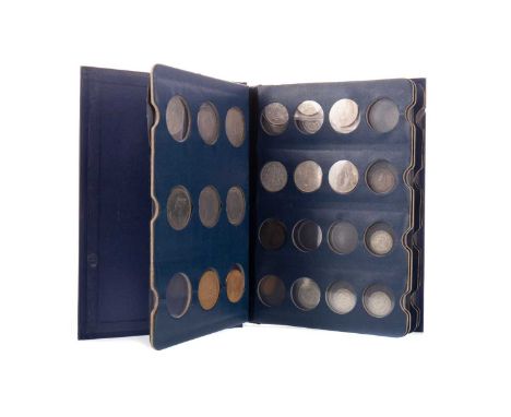 COLLECTION OF SILVER AND OTHER COINS,including crowns, shillings, six pences and other examples, in a blue folder