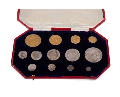 EDWARD VII 1902 SPECIMEN COIN SET,including quintuple sovereign, double sovereign, sovereign and half sovereign, along with a