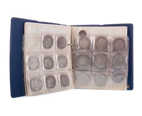 COLLECTION OF SILVER AND OTHER COINS,including crowns and a collection of copper coinage, contained in a blue folderCondition