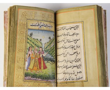 A North Indian illuminated Nastaliq manuscript, possibly Pahari School, containing sixty one pages, eight of which are illust