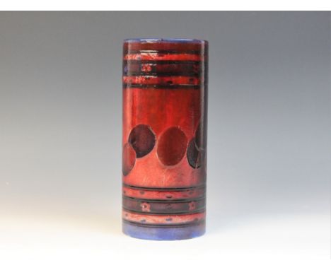 A Moorcroft 'Honesty' pattern sleeve vase, early 20th century, impressed marks and applied label to base, 21cm high (at fault