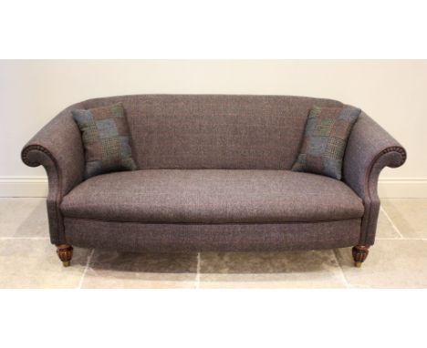 A 'Harris Tweed' chesterfield type settee, late 20th century, the deep set back and padded scrolled arms enclosing the bowfro