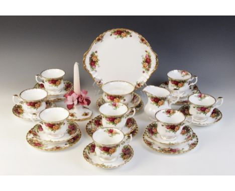 A Royal Albert part tea service in the 'Old Country Roses' pattern, comprising: eight teacups, nine saucers, six side plates,