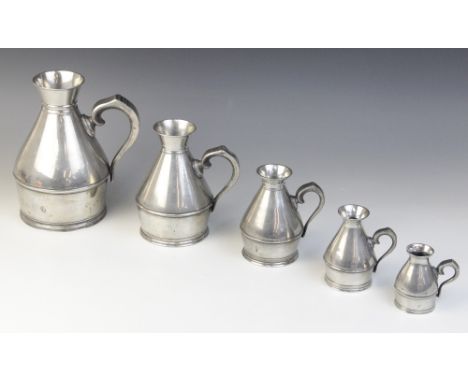 A set of five Irish pewter graduated measures by Austen & Son of Cork, 19th century, each of haystack form, impressed maker's