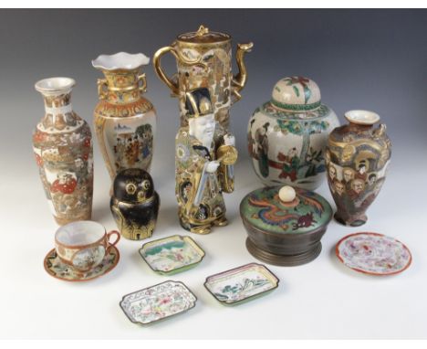 A selection of Japanese Satsuma porcelain, Meiji period (1868-1912) and later, to include a coffee pot and cover, decorated w