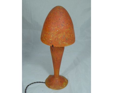 An early 20th century Nouveau French orange glass cameo lamp, indistinctly signed to base and to lower part of shade H.40cm