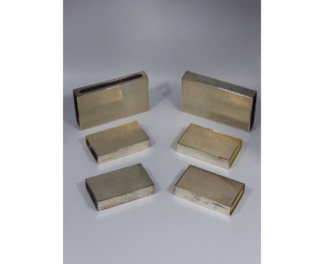 A collection of six silver matchcase covers, engine turned outers, hallmarked Birmingham, maker Deakin &amp; Francis, 620g,