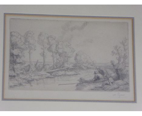 Alphonse Legros (French, 1837-1911), Repos au bord de la mer, etching, signed in pencil lower right, H.15cm W.14.5cm