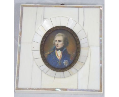 A miniature portrait of Lord Nelson, oil, indistinctly signed, H.4.5cm