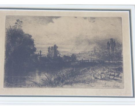 Sir Francis Seymour Haden (British, 1818-1910), woodland landscape, etching, signed in pencil, H.15cm W.22cm