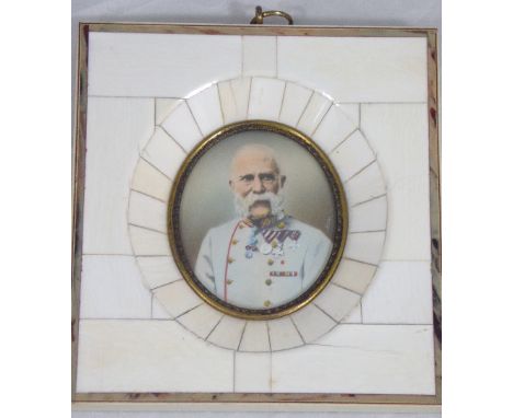 A miniature portrait of Franz Joseph I of Austria, oil, indistinctly signed, H.6cm