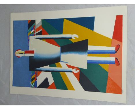 Kazimir Malevich (Russian/Ukrainian, 1879-1935), figure in a field, lithograph, unsigned, unframed, numbered in pencil 1356/2