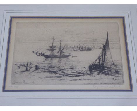 Sir Francis Seymour Haden (British, 1818-1910), maritime study, etching, signed in pencil, H.14cm W.21cm