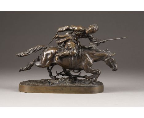 JEVGENIJ ALEXANDROWTISCH LANCERAY  1848 Morschansk - 1886 Charkiw GALLOPIERENDER KOSAKE    Russland, 19. Jh.   Bronze, vollpl