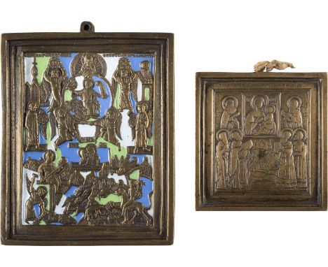 ZWEI BRONZE-IKONEN: GOTTESMUTTER VON TICHWIN 'TICHWINSKAJA' UND CHRISTUS 'EINGEBORENER SOHN, WORT GOTTES'    Russland, 18./19