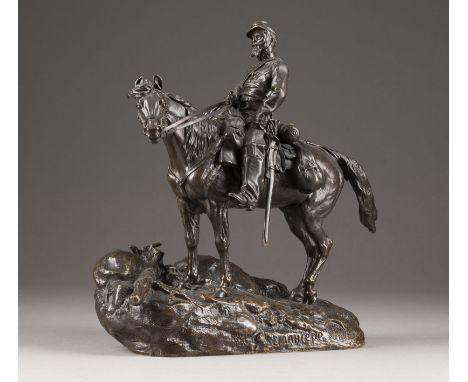 JEVGENIJ ALEXANDROWTISCH LANCERAY  1848 Morschansk - 1886 Charkiw SEHR SELTENE BRONZEGRUPPE: DRAGONER MIT GEWEHR ZU PFERD    
