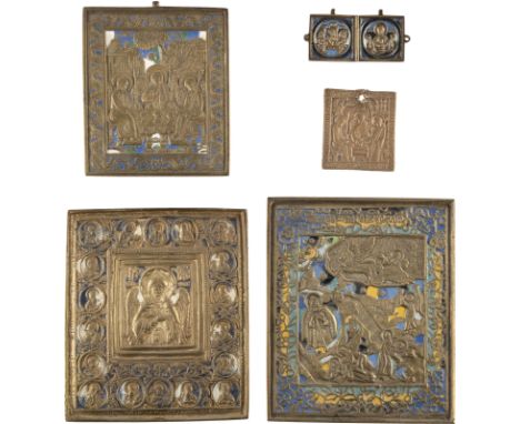 FÜNF BRONZE-IKONEN: PROPHET ELIAS UND SEINE FEURIGE HIMMELFAHRT, CHRISTUS, DAS GÜTIGE SCHWEIGEN UND DIE ALTTESTAMENTARISCHE D