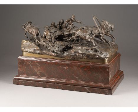 WASSILI JAKOWLEWITSCH GRATSCHEW  1831 Berestjanki - 1905 St. Petersburg GROSSE BRONZE-GRUPPE: GALLOPIERENDE SCHLITTENTROIKA B