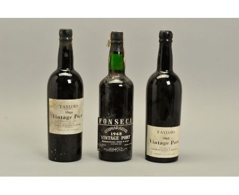 THREE BOTTLES OF VINTAGE PORT, comprising a Fonseca Guimaraens 1968, bottled in 1971, a Taylors 1960 and a Taylors 1966, bott