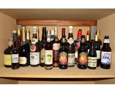 A COLLECTION OF THIRTY ONE BOTTLES OF WINE, SPIRITS AND BEERS, to include a Bas Armagnac (Ducastaing), a Drambuie Barsac, whi