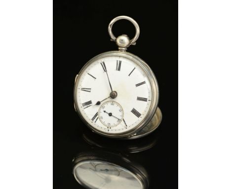 A VICTORIAN SILVER CASED POCKET WATCH BY JOHN DONEGAN OF DUBLIN, the white enamel dial with subsidiary seconds dial, the sign