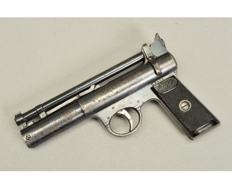 A RARE .22'' WEBLEY &amp; SCOTT LTD FIRST MODEL PRE WWII SENIOR AIR PISTOL, bearing the serial number S5801, it was made at t