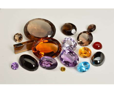 A SELECTION OF LOOSE GEMSTONES, to include faceted garnets, opal cabochons, faceted topaz in various colours, amethyst, citri