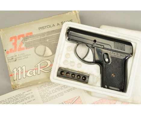 AN ITALIAN MODEL MARI .320'' CENTRE-FIRE BLANK FIRING VERTICALLY VENTING STARTING PISTOL, in its original carton, together wi