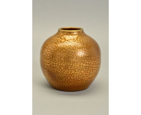 SIR EDMUND ELTON FOR SUNFLOWER POTTERY, a spherical vase decorated in a gold craquelure glaze, painted name to base, height a