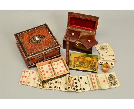 A VICTORIAN PLAYING CARD BOX, the pull off cover printed with a rural scene of a boy wearing a kilt, with dogs and pony, widt